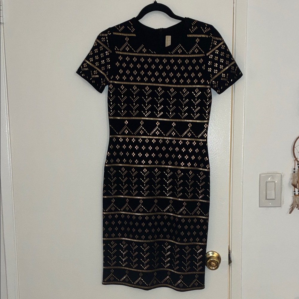 MICHAEL Michael Kors Black and Gold Geometric Mini Dress
